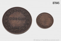 Konv. Preismedaille o. J., der Accademia di belle arti in Milano, von L. Manfredini, 60 mm und Bronzemedaille auf die belgische Revolution 1830 und di...