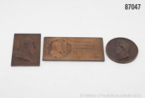 Konv. 2 Plaketten und 1 Medaille: Bayern, Preismedaille 1835 der Industrieausstellung, mit Porträt Ludwig I., 43 mm, Beierlein 2661, Bayern, Plakette ...