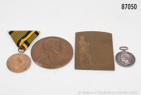 Konv. 4 Medaillen Österreich, dabei Franz Joseph, silberne Erinnerungsmedaille auf den Tiroler Landesverteidiger 1848, von K. Lange, mit Originalhenke...