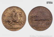 RDR, Bronzegussmedaille 1744, unsigniert, von Kirk, auf die Rückeroberung Prags von den Preussen durch Karl Alexander von Lothringen, 42 mm, 20,8 g, W...