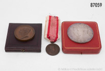 Konv. Bronzemedaille 1851, von W. Wyon, auf die Weltausstellung, für Aussteller, am Rand gepunzt ZOLLVEREIN. NO. 757., in original Etui, versilberte B...