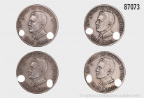 Konv. 4 Medaillen (NK, spätere Prägungen, versilbert) mit dem Porträt Adolf Hitlers, auf den Rückseiten "10 Reichsmark" 1941-1944 und Darstellungen vo...