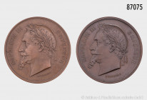 Frankreich, Konv. 2 Medaillen auf die Weltausstellung 1867 in Paris (dabei 1 Preismedaille) mit dem Porträt Napoleons III., beide von H. Ponscarme, 51...