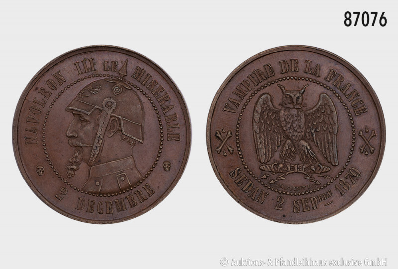 Spottmedaille auf Napoleon III., 1870, Porträt des französichen Kaisers mit Pick...