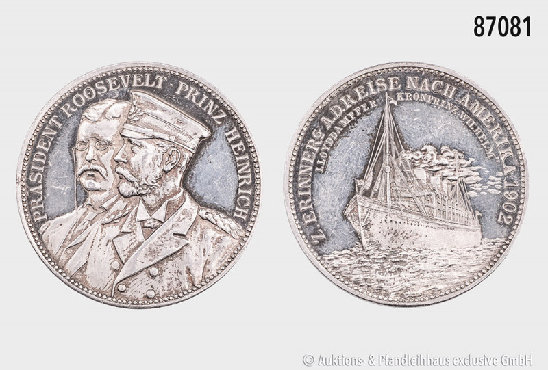 Konv. 2 Silbermedaillen: Silbermedaille 1902, von Lauer, auf die Reise nach Amer...