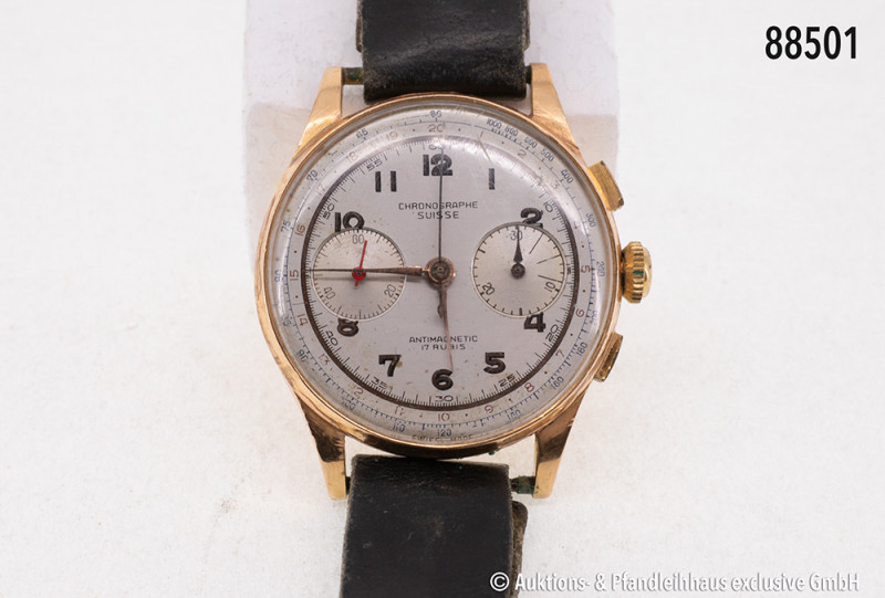 Chronographe Suisse, Antimagnetic 17 Rubis, 750er Gelbgold, D 37 mm, nicht auf F...