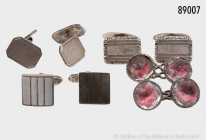 Konv. 3 Paar Manschettenknöpfe, davon 2 Paar 835er Silber und 1 Paar 925er Silber mit Perlmutt, schöne Verzierungen, altersgerechte Patina, ca. 1930er...