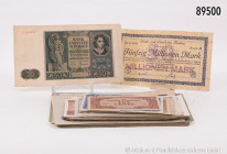Konv. ca. 80 Banknoten Alle Welt, dabei auch Deutsches Reich, gemischter Zustand, Fundgrube, bitte besichtigen