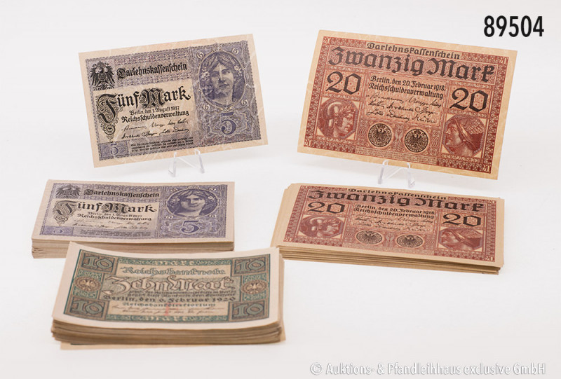 Konv. Banknoten: Darlehenskassenschein, 5 Mark 1917, ca. 90 Stück, Reichsbanknot...