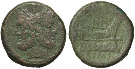 ROMANE REPUBBLICANE - ANONIME - Monete senza simboli (dopo 211 a.C.) - Asse - Testa di Giano /R Prua di nave a d., sopra I Cr. 56/2; Syd 143 (AE g. 37...