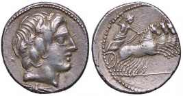 ROMANE REPUBBLICANE - ANONIME - Monete senza il nome del monetiere (143-81a.C.) - Denario - Testa di Apollo Vejovis a d.; sotto, un fulmine /R Giove s...