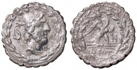 ROMANE REPUBBLICANE - AURELIA - Lucius Aurelius Cotta (105 a.C.) - Denario serrato - Testa di Vulcano a d. entro corona /R Aquila su fulmine entro cor...