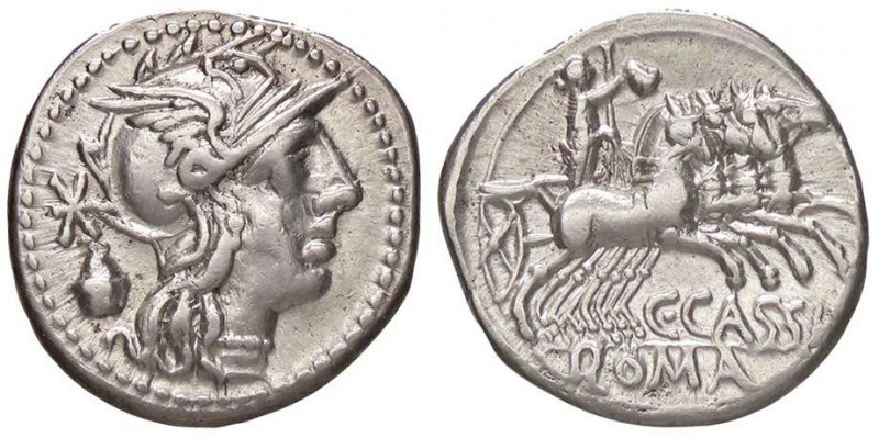 ROMANE REPUBBLICANE - CASSIA - C. Cassius (126 a.C.) - Denario - Testa di Roma a...