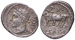 ROMANE REPUBBLICANE - CASSIA - L. Cassius Caecianus (102 a.C.) - Denario - Testa di Cerere a s. /R Buoi aggiogati a s. B. 4; Cr 321/1 (AG g. 3,97)
 ...