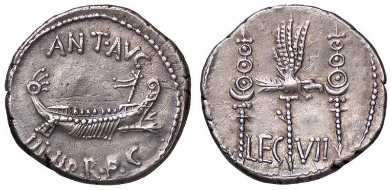 ROMANE IMPERIALI - Marc'Antonio († 30 a.C.) - Denario - Galera pretoriana /R LEG...