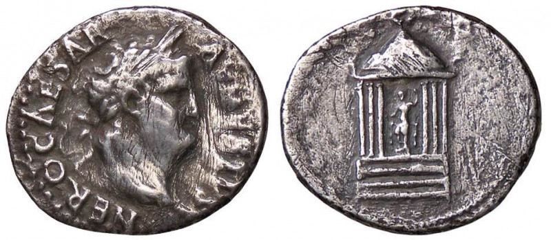 ROMANE IMPERIALI - Nerone (54-68) - Denario - Testa laureata a d. /R Tempio esas...
