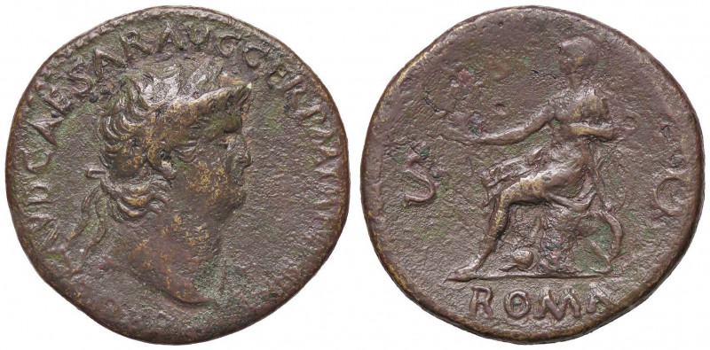 ROMANE IMPERIALI - Nerone (54-68) - Sesterzio - Testa laureata a d. /R Roma sedu...