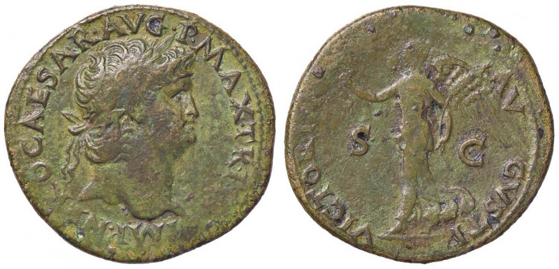 ROMANE IMPERIALI - Nerone (54-68) - Dupondio - Testa radiata a d. /R La Vittoria...