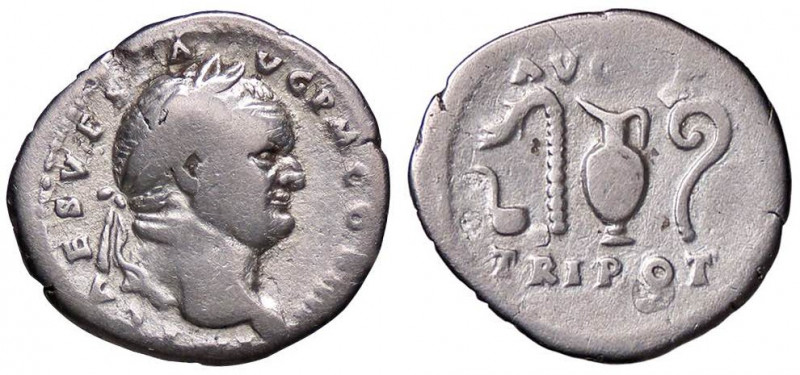 ROMANE IMPERIALI - Vespasiano (69-79) - Denario - Busto laureato a d. /R Strumen...