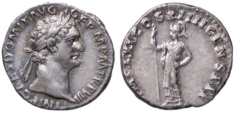 ROMANE IMPERIALI - Domiziano (81-96) - Denario - Testa laureata a d. /R Minerva ...