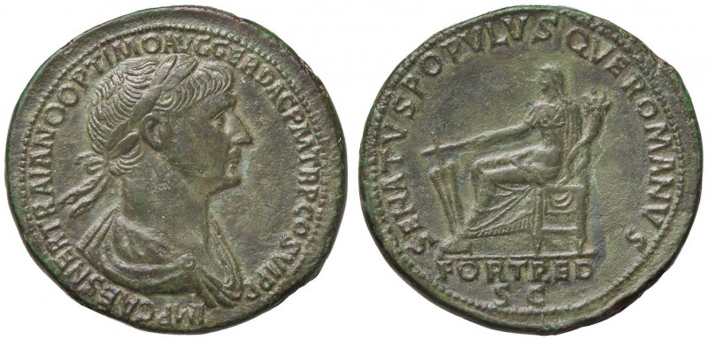 ROMANE IMPERIALI - Traiano (98-117) - Sesterzio - Busto laureato e drappeggiato ...
