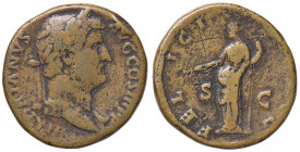 ROMANE IMPERIALI - Adriano (117-138) - Sesterzio - Busto laureato e drappeggiato a d. /R La Felicità stante a s. con caduceo e un ramo d'olivo C. 616 ...