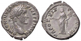 ROMANE IMPERIALI - Antonino Pio (138-161) - Denario - Testa laureata a d. /R La Pace stante a s. con ramo d'ulivo e cornucopia C. 979; RIC 252 (AG g. ...
