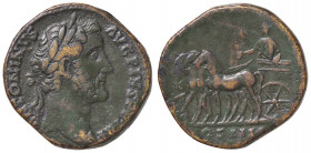 ROMANE IMPERIALI - Antonino Pio (138-161) - Sesterzio - Testa laureata a d. /R Antonino in quadriga al passo a s. con scettro sormontato da aquila C. ...