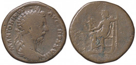 ROMANE IMPERIALI - Marco Aurelio (161-180) - Sesterzio - Busto laureato a d. /R Giove seduto a s. con Vittoria e scettro C. 248/50 (AE g. 27,26)
 
M...