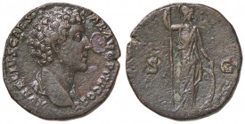 ROMANE IMPERIALI - Marco Aurelio (161-180) - Asse - Busto a d. /R Pallade stante a d. con lancia si appoggia a uno scudo C. 573 (AE g. 11,64)
 
BB+/...