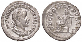 ROMANE IMPERIALI - Gordiano III (238-244) - Denario - Busto laureato e drappeggiato a d. /R La Sicurezza seduta a s. con scettro, con la s. sostiene l...