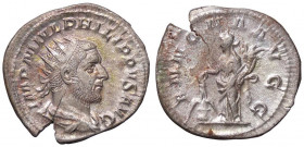 ROMANE IMPERIALI - Filippo I (244-249) - Antoniniano - Busto radiato e drappeggiato a d. /R La Pace stante a s. con caduceo e cornucopia C. 136; RIC 4...
