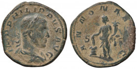 ROMANE IMPERIALI - Filippo I (244-249) - Sesterzio - Busto laureato a d. /R L'Abbondanza stante a s. con spighe e cornucopia; ai suoi piedi un modio C...