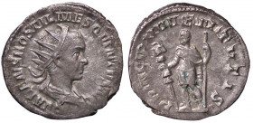 ROMANE IMPERIALI - Ostiliano (251) - Antoniniano - Busto radiato e drappeggiato a d. /R Ostiliano in abiti militari stante a s. con lancia e insegna m...