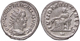 ROMANE IMPERIALI - Treboniano Gallo (251-253) - Antoniniano - Busto radiato e drappeggiato a d. /R Giunone seduta a s. con spighe e scettro trasversal...
