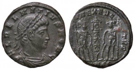 ROMANE IMPERIALI - Delmazio (335-337) - AE 4 - Busto diademato e drappeggiato a d. /R Due soldati affrontati con una lancia ciascuno; tra di loro una ...
