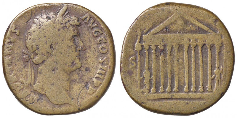 ROMANE PROVINCIALI - Adriano (117-138) - AE 30 - Testa laureata a d. /R Tempio a...