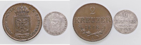 ESTERE - AUSTRIA - Rivoluzione (1848-1849) - 2 Kreuzer 1848 A Kr. 2188 CU Assieme a 6 kreuzer 1849 C (BB) - Lotto di 2 monete
 Assieme a 6 kreuzer 18...