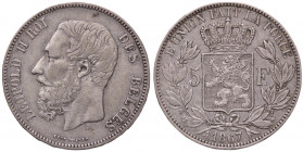 ESTERE - BELGIO - Leopoldo II (1865-1909) - 5 Franchi 1867 Kr. 24 AG
 
BB+