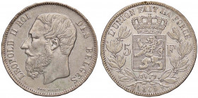 ESTERE - BELGIO - Leopoldo II (1865-1909) - 5 Franchi 1869 Kr. 24 AG
 
BB+