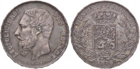 ESTERE - BELGIO - Leopoldo II (1865-1909) - 5 Franchi 1876 Kr. 24 AG Colpetto - Patinata
 Colpetto - Patinata
SPL