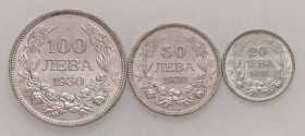 ESTERE - BULGARIA - Boris III (1918-1943) - 100 Leva 1930 Kr. 41/2/3 AG Assieme a 50 e 20 leva - Lotto di 3 monete
 Assieme a 50 e 20 leva - Lotto di...