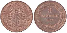 ZECCHE ITALIANE - BOLOGNA - Pio IX (1846-1866) - 5 Baiocchi 1850 A. V Pag. 295; Mont. 246 R CU
 
BB+