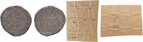 SAVOIA - Emanuele Filiberto (1553-1580) - Bianco 1563 Vercelli MIR 520e (MI g. 4,24) Con il biglietto manoscritto e disegnato del collezionista
 Con ...