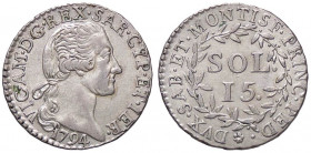 SAVOIA - Vittorio Amedeo III (1773-1796) - 15 Soldi 1794 Mont. 374 MI Ottima conservazione per il tipo, con argentatura perfetta
 Ottima conservazion...