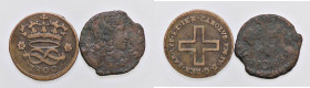 SAVOIA - Carlo Emanuele IV (1796-1800) - 2 Denari 1800 Pag. 10; Mont. 29 CU Assieme a 1/2 soldo di C.E. I - Lotto di 2 monete
 Assieme a 1/2 soldo di...