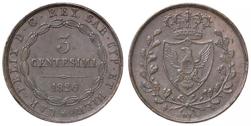 SAVOIA - Carlo Felice (1821-1831) - 3 Centesimi 1826 T Pag. 130; Mont. 134 CU
 ...