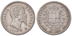SAVOIA - Vittorio Emanuele II Re eletto (1859-1861) - 50 Centesimi 1859 B Pag. 442; Mont. 111 R AG
 
MB/qBB