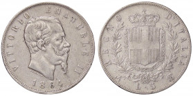 SAVOIA - Vittorio Emanuele II Re d'Italia (1861-1878) - 5 Lire 1864 N Pag. 485; Mont. 166 R AG Colpetto
 Colpetto
qBB