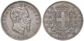 SAVOIA - Vittorio Emanuele II Re d'Italia (1861-1878) - 5 Lire 1865 N Pag. 486; Mont. 168 R AG
 
qBB